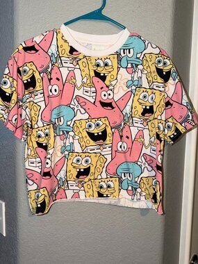 SpongeBob SquarePants All Over Print Crop Top Nickelodeon Tee L